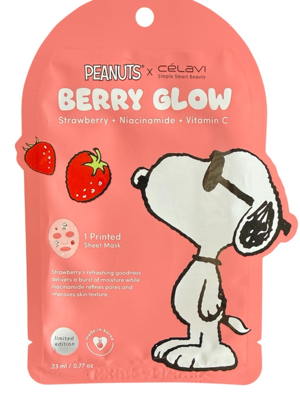 Célavi X Peanuts Snoopy Berry Glow 
Facial Mask
